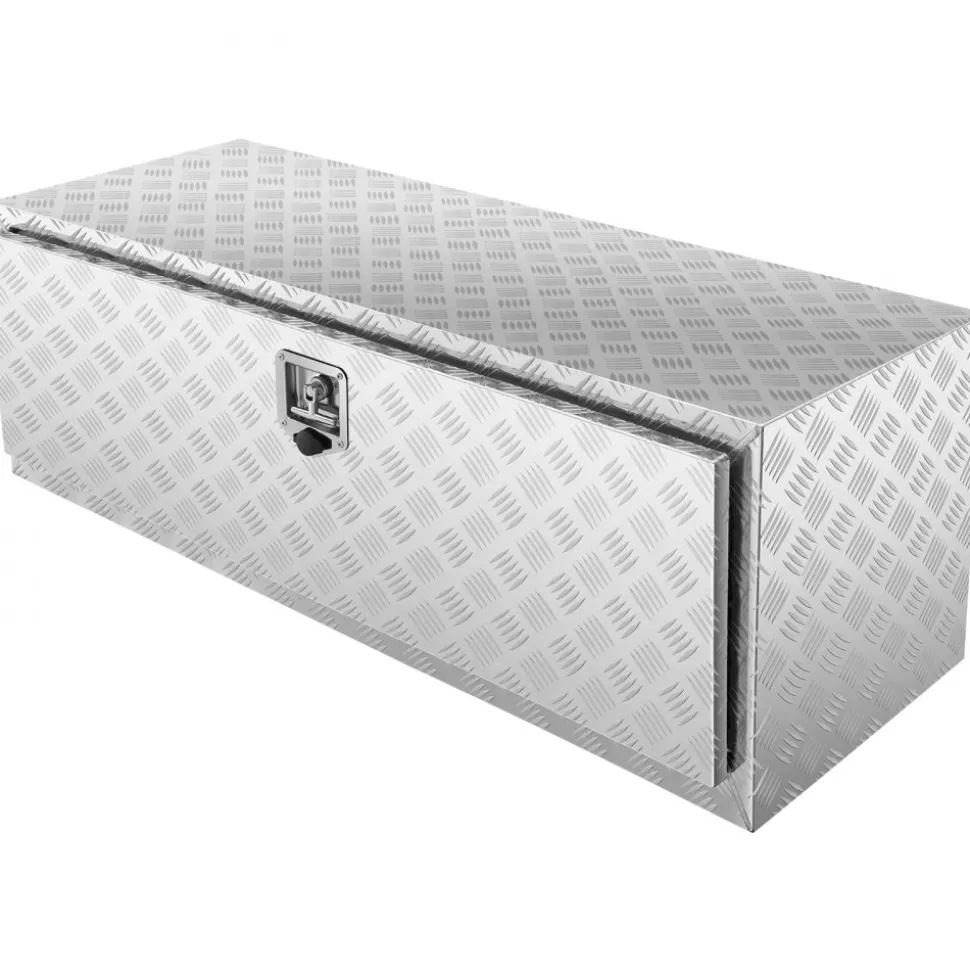 VEVOR Underbody Truck Box, 48"×24"×24" Pickup Storage Box, Heavy Duty Aluminum Diamond Plate Tool Box with Lock and Keys, Waterproof Trailer Storage Box with T-Handle Latch for Truck, Van, Trailer