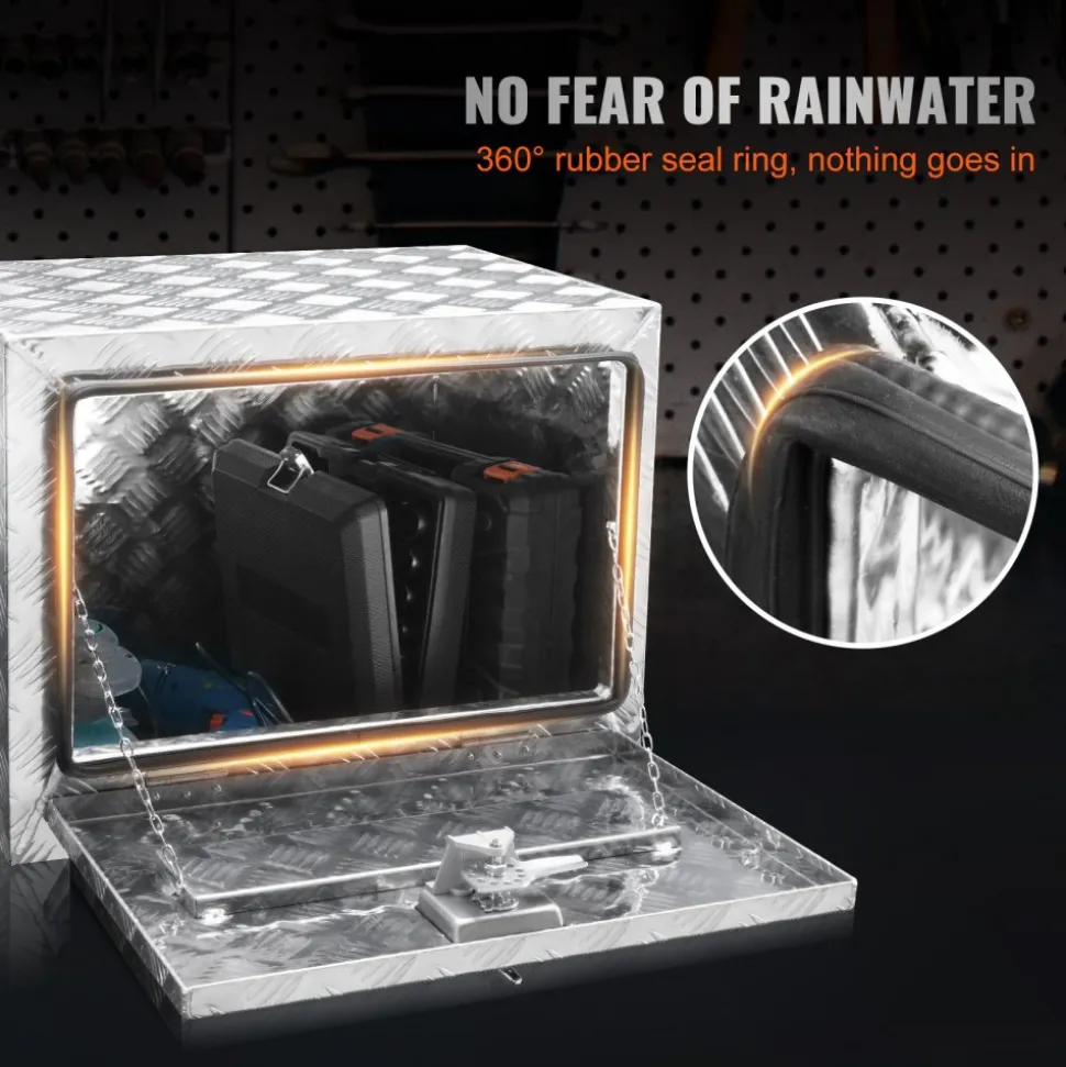 VEVOR Underbody Truck Box, 24"×17"×18" Pickup Storage Box, Heavy Duty Aluminum Diamond Plate Tool Box with Lock and Keys, Waterproof Trailer Storage Box with T-Handle Latch for Truck, Van, Trailer