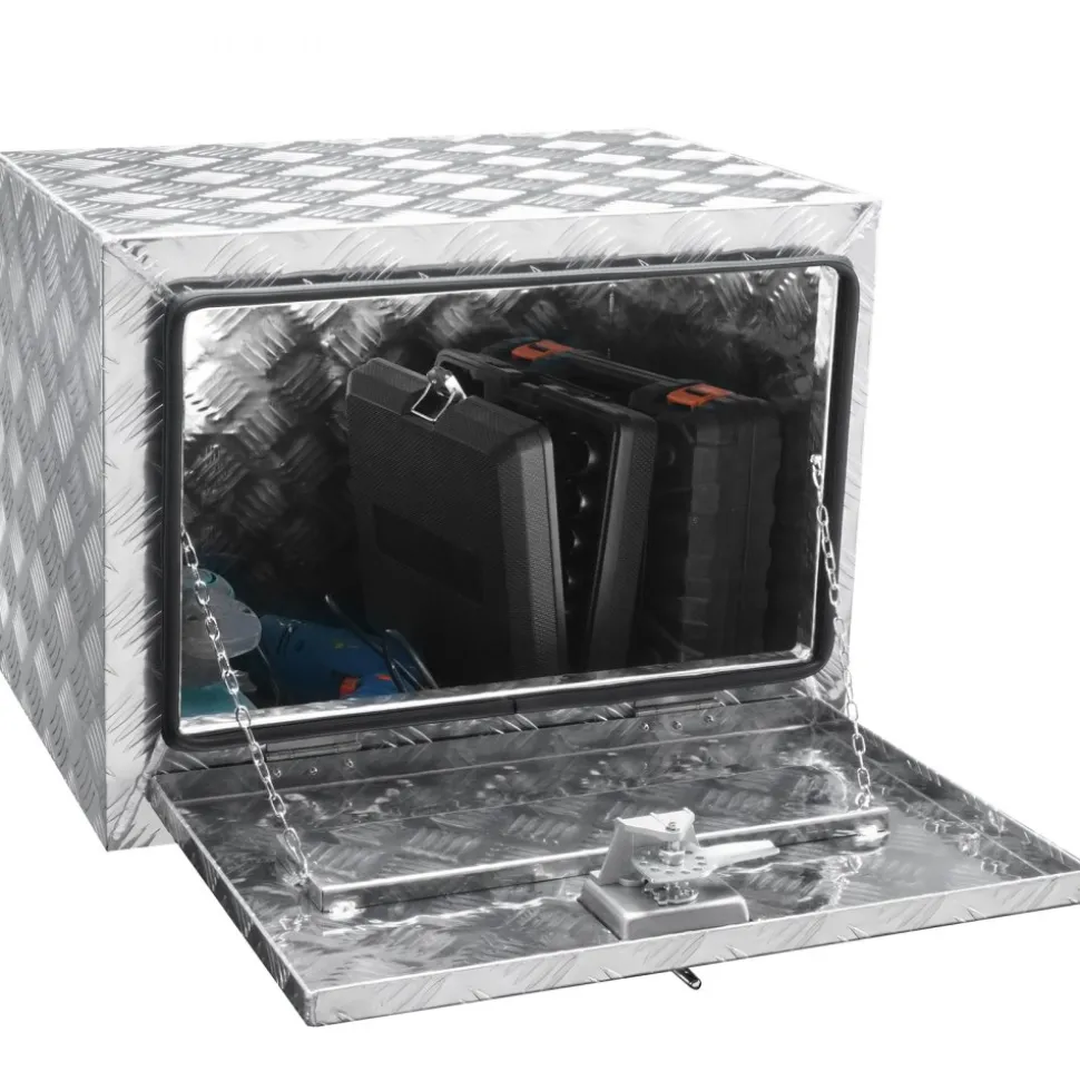 VEVOR Underbody Truck Box, 24"×14"×16" Pickup Storage Box, Heavy Duty Aluminum Diamond Plate Tool Box with Lock and Keys, Waterproof Trailer Storage Box with T-Handle Latch for Truck, Van, Trailer