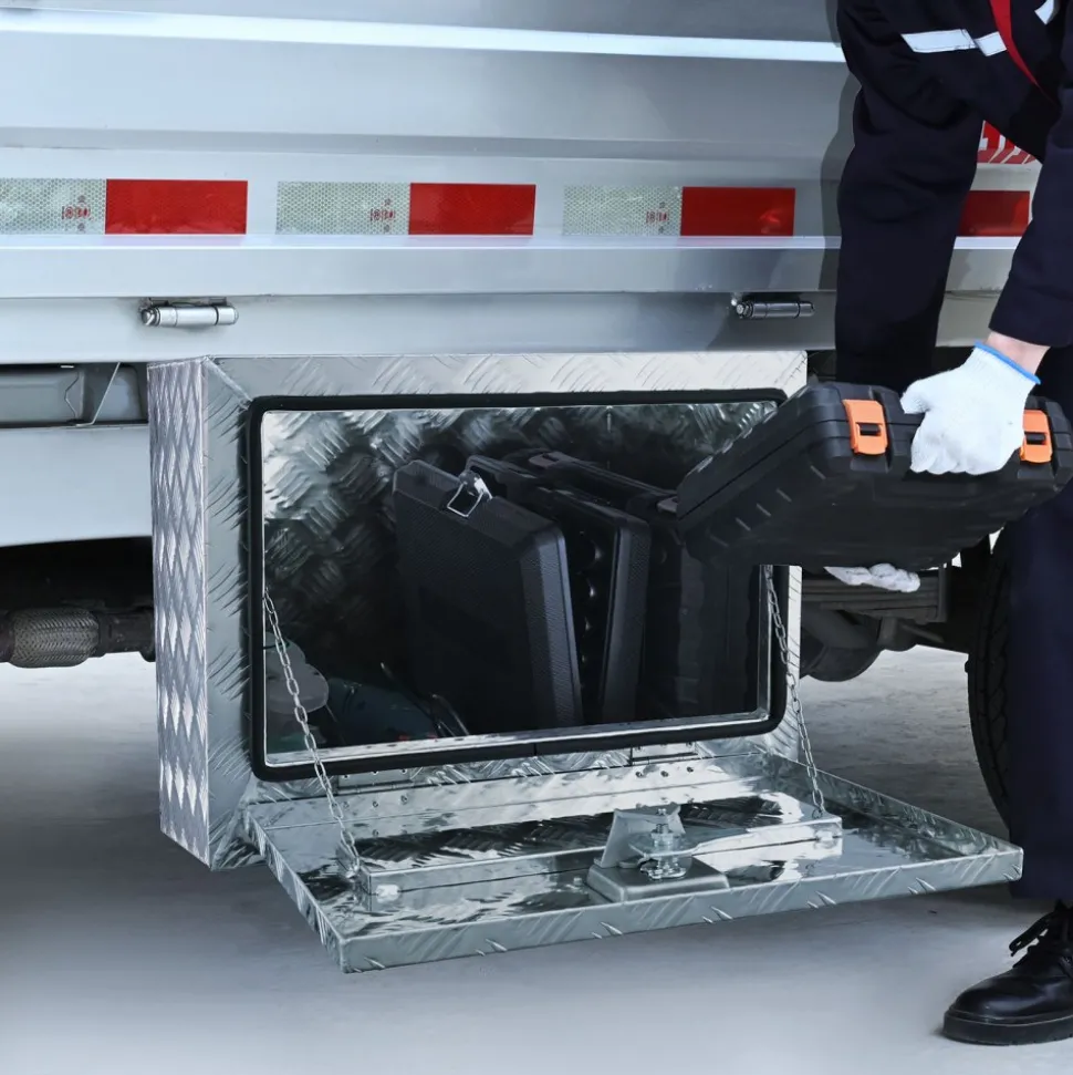 VEVOR Underbody Truck Box, 24"×14"×16" Pickup Storage Box, Heavy Duty Aluminum Diamond Plate Tool Box with Lock and Keys, Waterproof Trailer Storage Box with T-Handle Latch for Truck, Van, Trailer