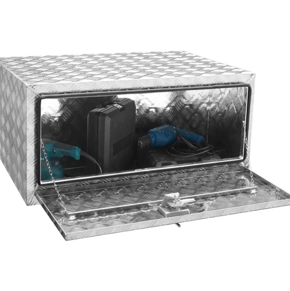 VEVOR Underbody Truck Box, 36"×24"×24" Pickup Storage Box, Heavy Duty Aluminum Diamond Plate Tool Box with Lock and Keys, Waterproof Trailer Storage Box with T-Handle Latch for Truck, Van, Trailer