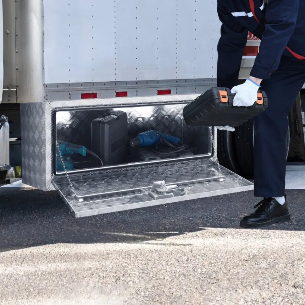 VEVOR Underbody Truck Box, 36"×24"×24" Pickup Storage Box, Heavy Duty Aluminum Diamond Plate Tool Box with Lock and Keys, Waterproof Trailer Storage Box with T-Handle Latch for Truck, Van, Trailer