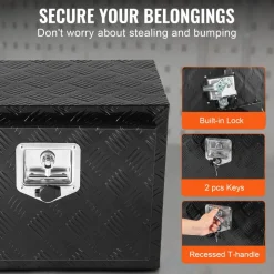 VEVOR Underbody Truck Box, 24" x 12" x 14" Pickup Storage Box, Heavy Duty Aluminum Diamond Plate Tool Box with Lock and Keys, Waterproof Trailer Storage Box with T-Handle Latch for Truck, Van, Trailer