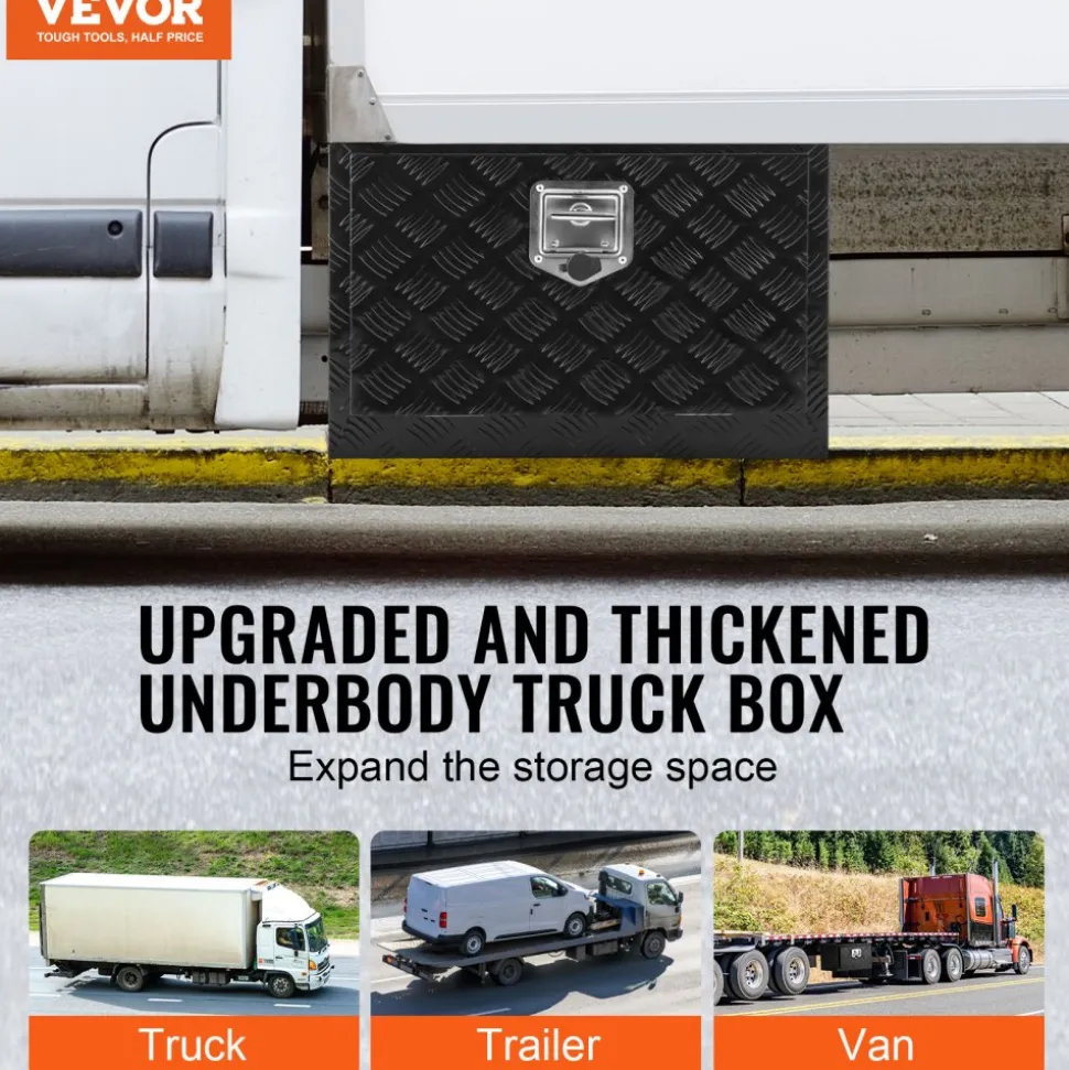 VEVOR Underbody Truck Box, 24" x 12" x 14" Pickup Storage Box, Heavy Duty Aluminum Diamond Plate Tool Box with Lock and Keys, Waterproof Trailer Storage Box with T-Handle Latch for Truck, Van, Trailer