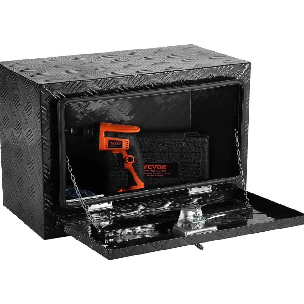 VEVOR Underbody Truck Box, 24" x 12" x 14" Pickup Storage Box, Heavy Duty Aluminum Diamond Plate Tool Box with Lock and Keys, Waterproof Trailer Storage Box with T-Handle Latch for Truck, Van, Trailer