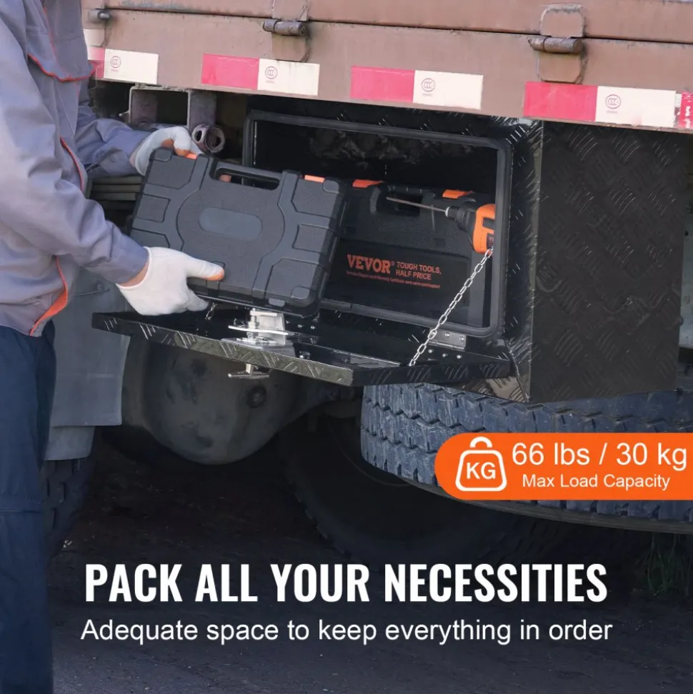 VEVOR Underbody Truck Box, 24" x 12" x 14" Pickup Storage Box, Heavy Duty Aluminum Diamond Plate Tool Box with Lock and Keys, Waterproof Trailer Storage Box with T-Handle Latch for Truck, Van, Trailer