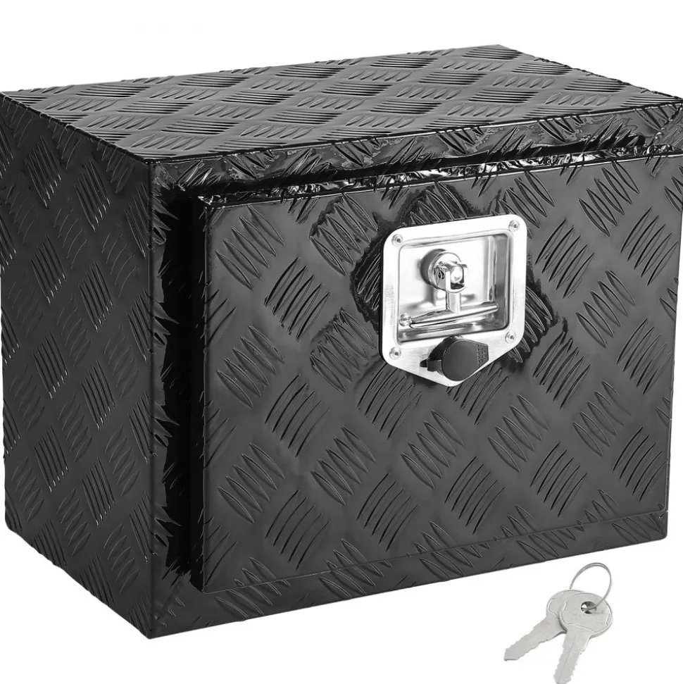VEVOR Underbody Truck Box, 18" x 12" x 14" Pickup Storage Box, Heavy Duty Aluminum Diamond Plate Tool Box with Lock and Keys, Waterproof Trailer Storage Box with T-Handle Latch for Truck, Van, Trailer