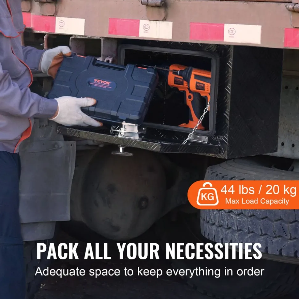 VEVOR Underbody Truck Box, 18" x 12" x 14" Pickup Storage Box, Heavy Duty Aluminum Diamond Plate Tool Box with Lock and Keys, Waterproof Trailer Storage Box with T-Handle Latch for Truck, Van, Trailer