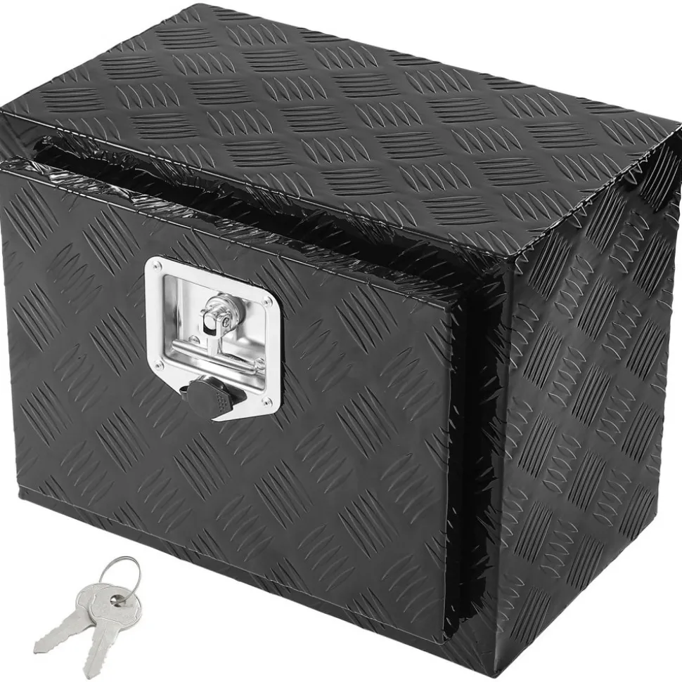 VEVOR Underbody Truck Box, 18" x 12" x 14" Pickup Storage Box, Heavy Duty Aluminum Diamond Plate Tool Box with Lock and Keys, Waterproof Trailer Storage Box with T-Handle Latch for Truck, Van, Trailer