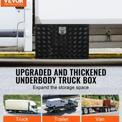 VEVOR Underbody Truck Box, 60" x 24" x 24" Pickup Storage Box, Heavy Duty Aluminum Diamond Plate Tool Box with Lock and Keys, Waterproof Trailer Storage Box with T-Handle Latch for Truck, Van, Trailer
