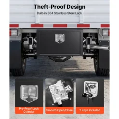 VEVOR Underbody Truck Tool Box, 24 x 12 x 14 Inch Heavy Duty Steel Trailer Storage Box with Lock & Keys, Waterproof Trailer Storage Organizer Under Body Chest with T-Handle for Truck, Van, SUV, Black