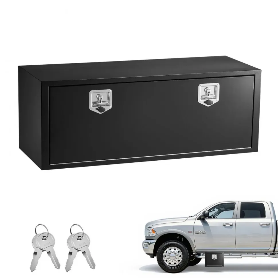 VEVOR Underbody Truck Tool Box, 48 x 18 x 18 Inch Heavy Duty Steel Trailer Storage Box with Lock & Keys, Waterproof Trailer Storage Organizer Under Body Chest with T-Handle for Truck, Van, SUV, Black
