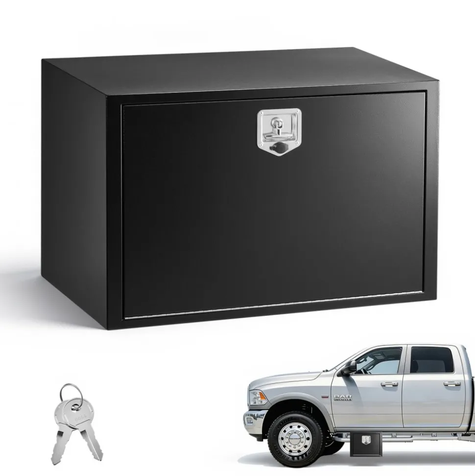 VEVOR Underbody Truck Tool Box, 36 x 24 x 24 Inch Heavy Duty Steel Trailer Storage Box with Lock & Keys, Waterproof Trailer Storage Organizer Under Body Chest with T-Handle for Truck, Van, SUV, Black