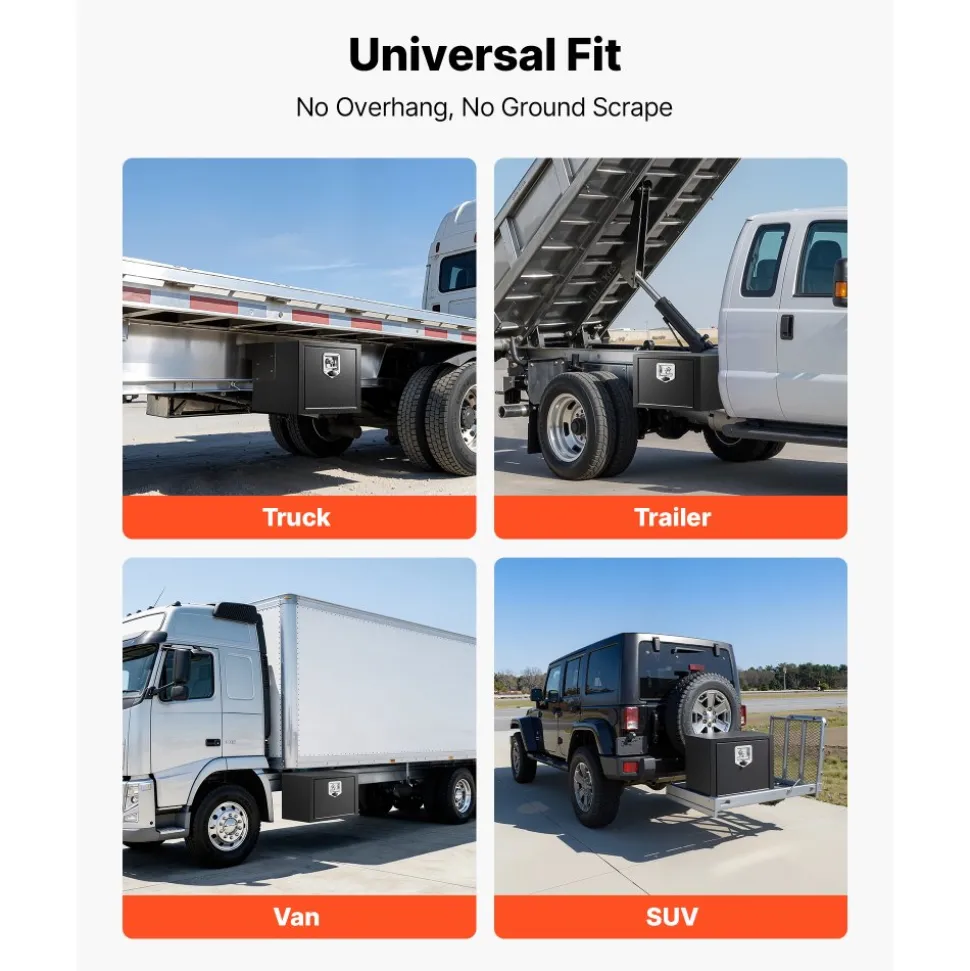 VEVOR Underbody Truck Tool Box, 18 x 12 x 14 Inch Heavy Duty Steel Trailer Storage Box with Lock & Keys, Waterproof Trailer Storage Organizer Under Body Chest with T-Handle for Truck, Van, SUV, Black