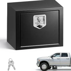 VEVOR Underbody Truck Tool Box, 18 x 12 x 14 Inch Heavy Duty Steel Trailer Storage Box with Lock & Keys, Waterproof Trailer Storage Organizer Under Body Chest with T-Handle for Truck, Van, SUV, Black