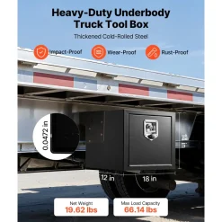 VEVOR Underbody Truck Tool Box, 18 x 12 x 14 Inch Heavy Duty Steel Trailer Storage Box with Lock & Keys, Waterproof Trailer Storage Organizer Under Body Chest with T-Handle for Truck, Van, SUV, Black