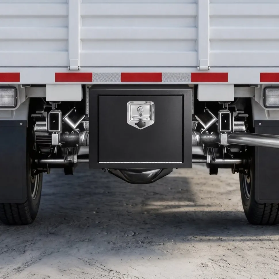 VEVOR Underbody Truck Tool Box, 18 x 12 x 14 Inch Heavy Duty Steel Trailer Storage Box with Lock & Keys, Waterproof Trailer Storage Organizer Under Body Chest with T-Handle for Truck, Van, SUV, Black