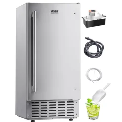 VEVOR Undercounter Built-in Ice Maker, 66 Lbs/Day Under Counter Nugget Ice Maker Machine with Reversible Door Stainless Steel, Freestanding Ice Maker for Commercial Home Kitchen, Electric Drainage