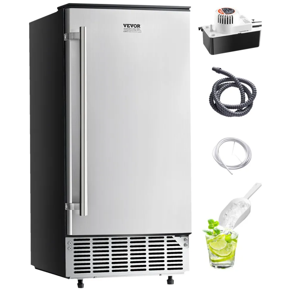 VEVOR Undercounter Built-in Ice Maker, 80 Lbs/Day Under Counter Ice Maker Machine with Reversible Door Stainless Steel, Freestanding Ice Maker for Commercial Home Kitchen, Electric Drainage