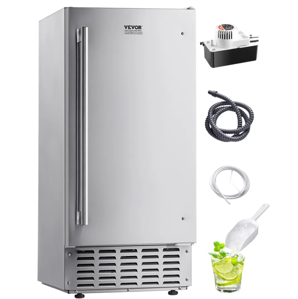 VEVOR Undercounter Built-in Ice Maker, 66 Lbs/Day Under Counter Nugget Ice Maker Machine with Drain Pump Reversible Door Stainless Steel, Freestanding Ice Maker for Commercial Home Kitchen