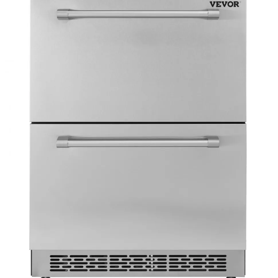 VEVOR 24" Undercounter Refrigerator, 2 Drawer Wine Refrigerator with Different Temperature, 4.87 Cu.ft. Capacity, Waterproof Indoor and Outdoor Under Counter Drawer Fridge for Home and Commercial Use