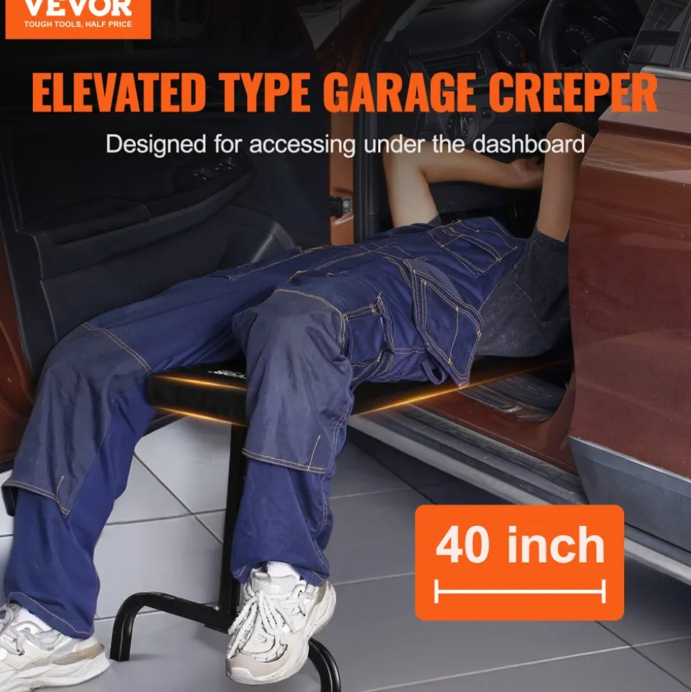 VEVOR Under Dash Creeper, 40 in, 330 lbs Load Capacity Rolling Mechanic Garage Creeper, 20.3-27.4 in Height Adjustable, Laying Down or Upright Inside of Car or Truck, Easy Fold Support for Garage Shop