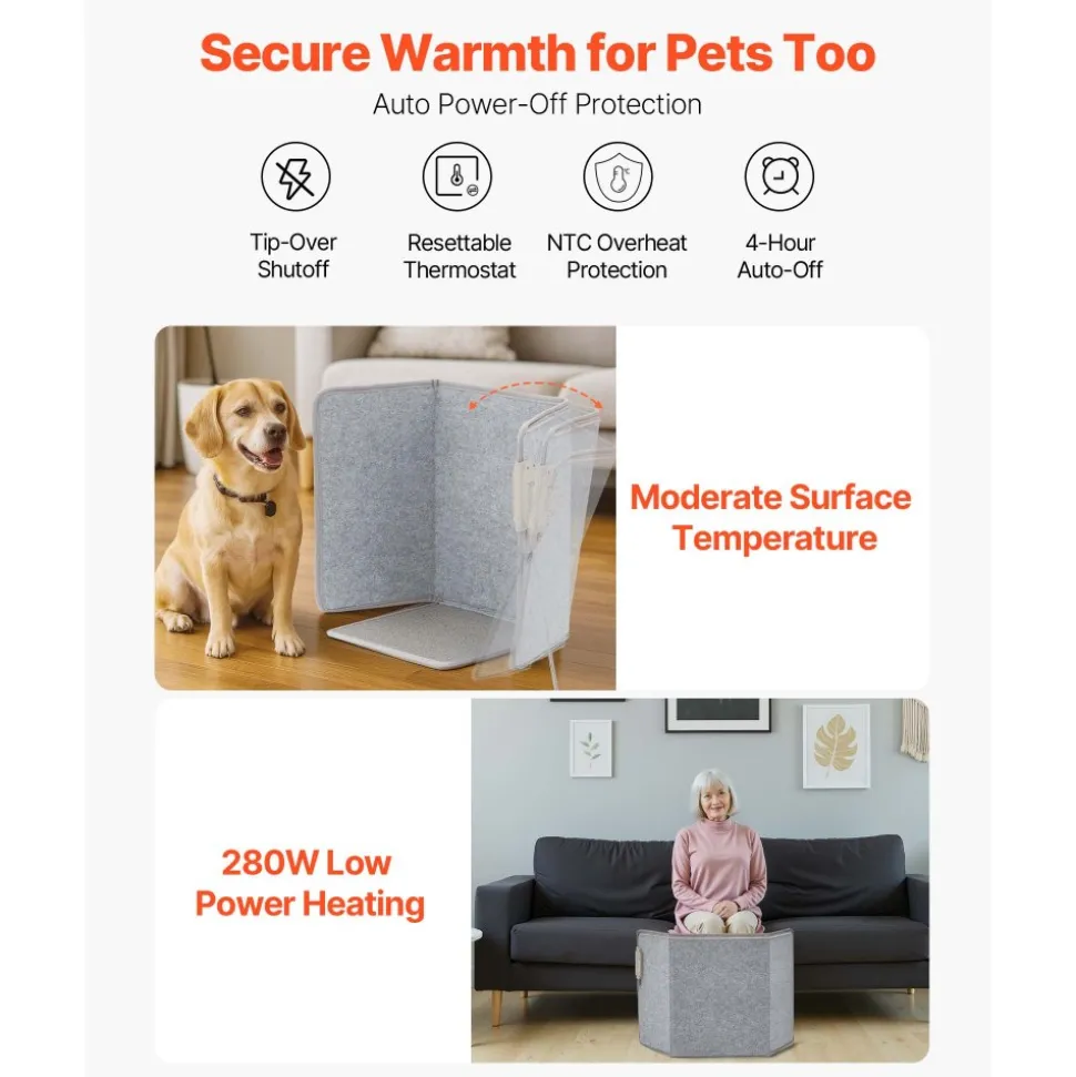 VEVOR Under Desk Space Heater,Foldble Foot Warmer Portable for Home&Office,Timer & Secure,Quiet for Legs,Ankles,Touch&Remote Control Personal Electric Wall Foot Warming Pad,Over-Heat Protection