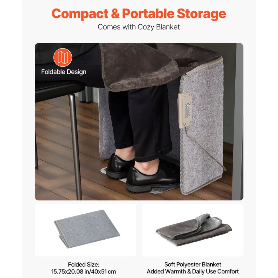 VEVOR Under Desk Space Heater,Foldble Foot Warmer Portable for Home&Office,Timer & Secure,Quiet for Legs,Ankles,Touch&Remote Control Personal Electric Wall Foot Warming Pad,Over-Heat Protection