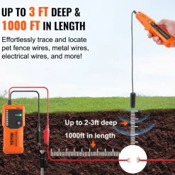 VEVOR Underground Cable Locator, 3 FT Max. Detection Depth, Wire Tracer Break Detector Finder with Earphone, 1000 FT Max.Detection Length Cable Tester for Pet Fence Buried Sprinkler Valve Irrigation