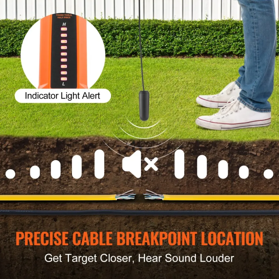 VEVOR Underground Cable Locator, 3 FT Max. Detection Depth, Wire Tracer Break Detector Finder with Earphone, 1000 FT Max.Detection Length Cable Tester for Pet Fence Buried Sprinkler Valve Irrigation