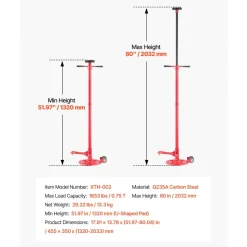 VEVOR Underhoist Support Stand, 1 Ton (2204 lbs) Capacity Under Hoist Jack Stand with Handle, Adjustable Height, Bearing Mounted Spin Handle, Self-Locking Threaded Screw, Support Vehicle Components