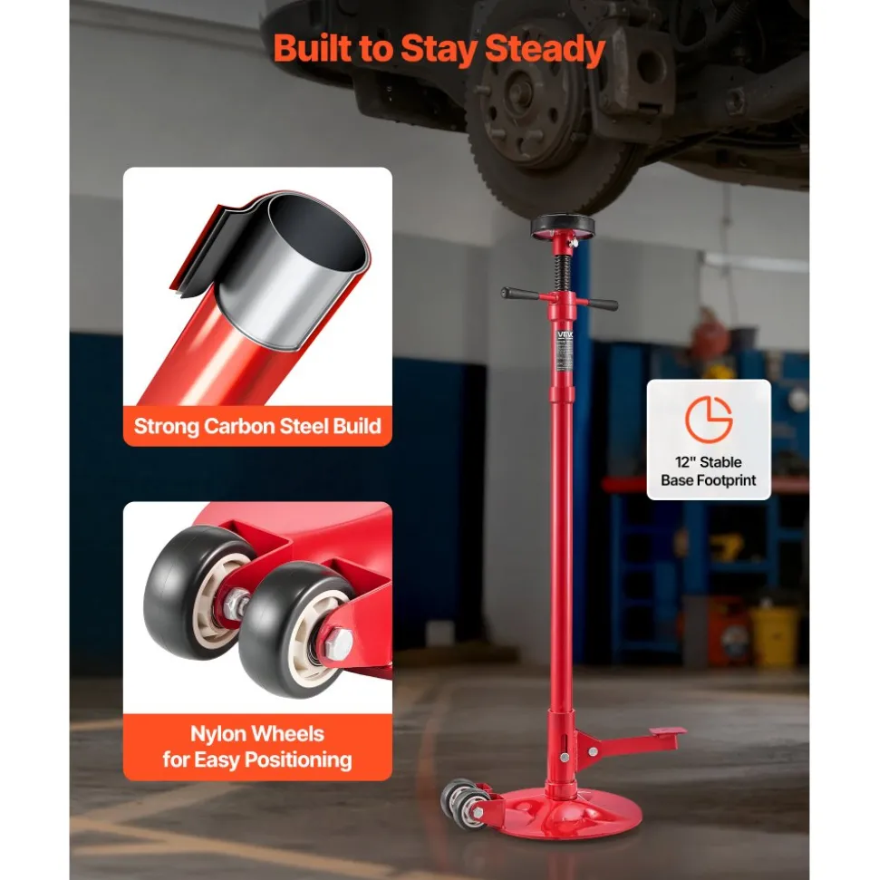 VEVOR Underhoist Support Stand, 1 Ton (2204 lbs) Capacity Under Hoist Jack Stand with Handle, Adjustable Height, Bearing Mounted Spin Handle, Self-Locking Threaded Screw, Support Vehicle Components