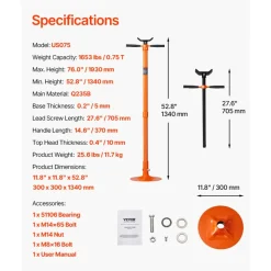 VEVOR Underhoist Support Stand, 3/4 Ton Capacity Under Hoist Jack Stand, Lifting from 52.8 to 76 in, Self-Locking Threaded Screw, Bearing Mounted Spin Handle Pole Jack, Support Vehicle Components