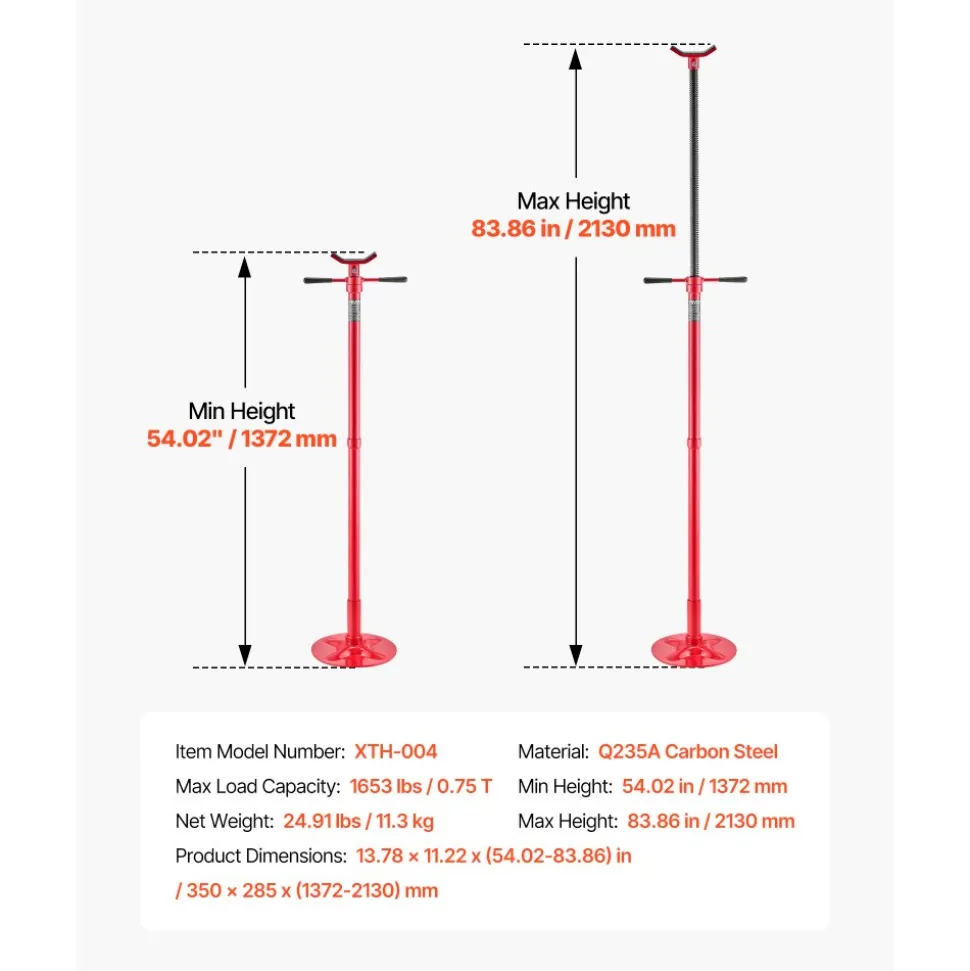 VEVOR Underhoist Support Stand, 3/4 Ton (1653 lbs) Capacity Under Hoist Jack Stand, Lifting from 54.02" to 83.86", Bearing Mounted Spin Handle, Self-Locking Threaded Screw, Support Vehicle Components