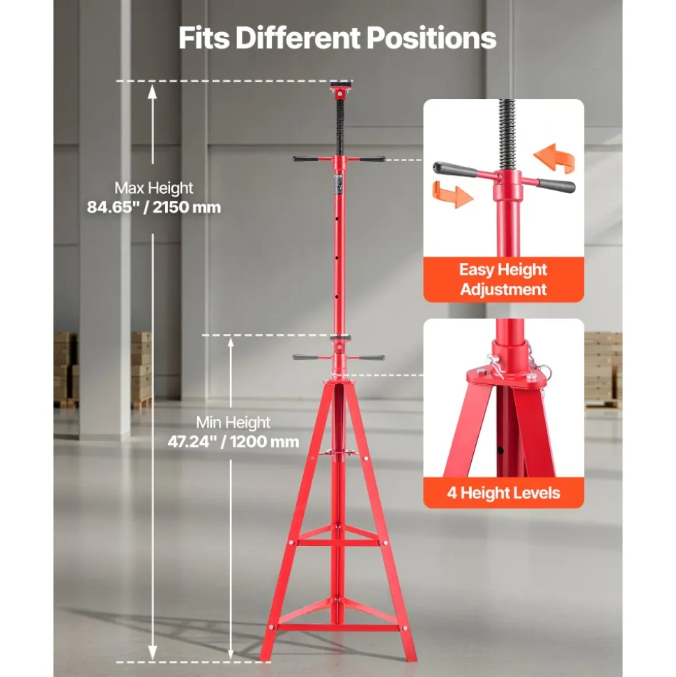 VEVOR Under Hoist Tripod Stand, 2 Ton (4409 lbs) Capacity High Lift Jack Stand Reach Underhoist Support, Lifting from 47.24" to 84.65", 4-Level Adjustable Height, Heavy Duty Carbon Steel for Car Lift