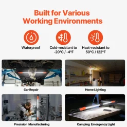 VEVOR Underhood Work Light, 2300LM, 6000mAh Rechargeable Bright LED Light, Portable Cordless Mechanic Work Light Bar with Hooks, for Car Repairing Inspection Garage Workshop Emergency Home Lighting