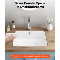 VEVOR Undermount Bathroom Sink, 20.87 x 14.76 Inch Rectangular White Ceramic Vessel Sink with Overflow Hole, Under Counter Drop in Modern Lavatory Vanity Bath Wash Bowl Basin, Rectangle Small Space