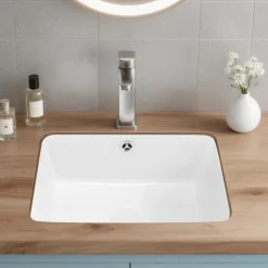 VEVOR Undermount Bathroom Sink, 20.87 x 14.76 Inch Rectangular White Ceramic Vessel Sink with Overflow Hole, Under Counter Drop in Modern Lavatory Vanity Bath Wash Bowl Basin, Rectangle Small Space
