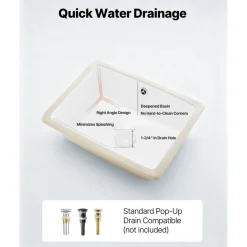VEVOR Undermount Bathroom Sink, 20.87 x 14.76 Inch Rectangular White Ceramic Vessel Sink with Overflow Hole, Under Counter Drop in Modern Lavatory Vanity Bath Wash Bowl Basin, Rectangle Small Space