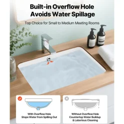 VEVOR Undermount Bathroom Sink, 20.87 x 14.76 Inch Rectangular White Ceramic Vessel Sink with Overflow Hole, Under Counter Drop in Modern Lavatory Vanity Bath Wash Bowl Basin, Rectangle Small Space