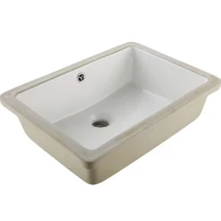 VEVOR Undermount Bathroom Sink, 18.5 x 13.19 Inch Rectangular White Ceramic Vessel Sink with Overflow Hole, Under Counter Drop in Modern Lavatory Vanity Bath Wash Bowl Basin, Rectangle Small Space