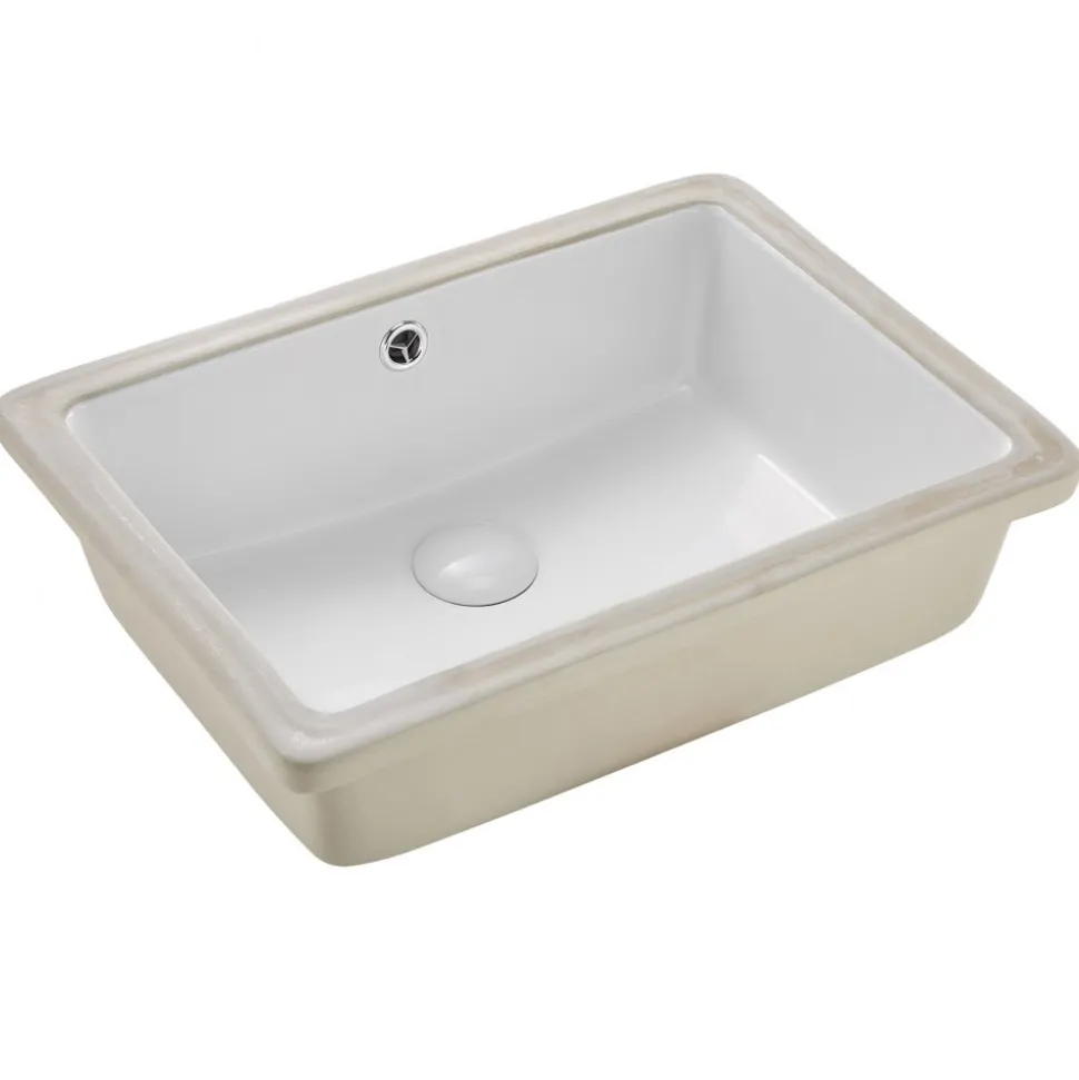VEVOR Undermount Bathroom Sink, 18.5 x 13.19 Inch Rectangular White Ceramic Vessel Sink with Overflow Hole, Under Counter Drop in Modern Lavatory Vanity Bath Wash Bowl Basin, Rectangle Small Space