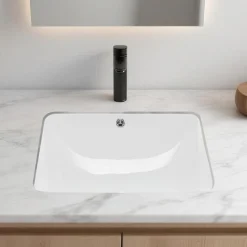 VEVOR Undermount Bathroom Sink, 20.28 x 15.16 Inch Rectangular White Ceramic Vessel Sink with Overflow Hole, Under Counter Drop in Modern Lavatory Vanity Bath Wash Bowl Basin, Rectangle Small Space