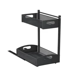 VEVOR Under Sink Organizer, 2 Pack 2-Tier Pull Out Cabinet Organizer with 4-Level Height Adjustment, Metal Slide Out Shelf, Multi-Purpose Cabinet Organizers and Storage for Bathroom & Kitchen, Black