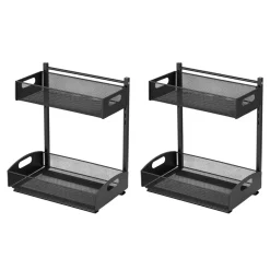 VEVOR Under Sink Organizer, 2 Pack 2-Tier Pull Out Cabinet Organizer with 4-Level Height Adjustment, Metal Slide Out Shelf, Multi-Purpose Cabinet Organizers and Storage for Bathroom & Kitchen, Black