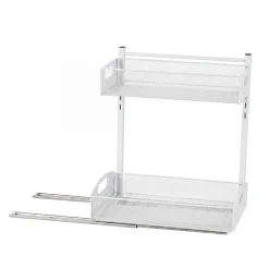 VEVOR Under Sink Organizer, 2 Pack 2-Tier Pull Out Cabinet Organizer with 4-Level Height Adjustment, Metal Slide Out Shelf, Multi-Purpose Cabinet Organizers and Storage for Bathroom & Kitchen, White