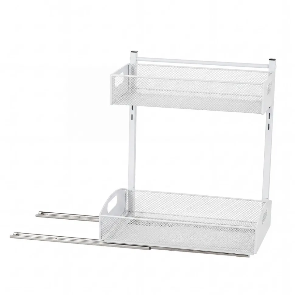 VEVOR Under Sink Organizer, 2 Pack 2-Tier Pull Out Cabinet Organizer with 4-Level Height Adjustment, Metal Slide Out Shelf, Multi-Purpose Cabinet Organizers and Storage for Bathroom & Kitchen, White