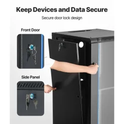 VEVOR 22U Network Cabinet Wall Mount, 23.6 in Depth, 300 lbs Max Load Capacity Server Cabinet Rack Enclosure with Locking Tempered Glass Door, Side Panels, Server Rack for IT Equipment, A/V Devices