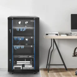 VEVOR 22U Network Cabinet Wall Mount, 23.6 in Depth, 300 lbs Max Load Capacity Server Cabinet Rack Enclosure with Locking Tempered Glass Door, Side Panels, Server Rack for IT Equipment, A/V Devices