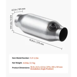 VEVOR Universal Catalytic Converter, 2.5 Inch Inlet/Outlet, 2 Pack High Flow Car Catalytic Converter with O2 Port, Direct Replacement, Stainless Steel Material, for Quick Exhaust Gas Purification